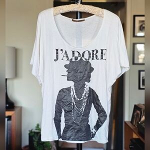 Trash & Luxury Y2K White Tee with Black J'Adore Graphic